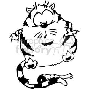 Black and white overweight cat clipart.