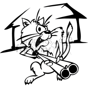 Black and white farmer cat holding a shotgun clipart. Commercial use image # 377143