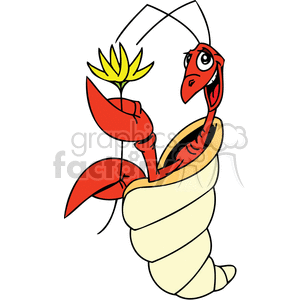 clipart - a sea creature in a shell holding a yellow flower.