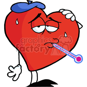 The clipart image shows a heart feeling sick from love.