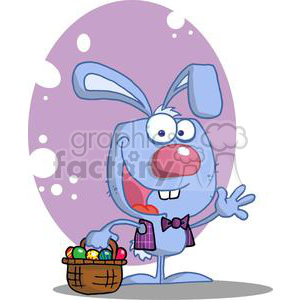 Happy Easter Bunny with Basket of Colorful Eggs