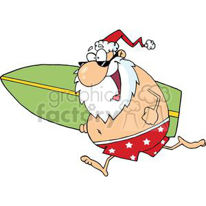 cartoon funny illustration Christmas santa claus surfing