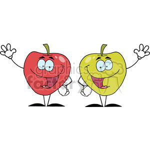2849-Happy-Cartoon-Apples-Waving-A-Greeting