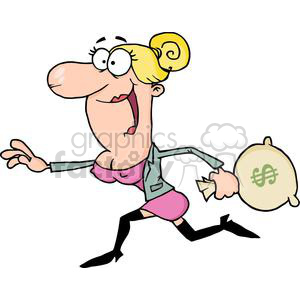 3169-Business-Woman-Running-With-The-Money-Bag clipart. Royalty-free image # 380648