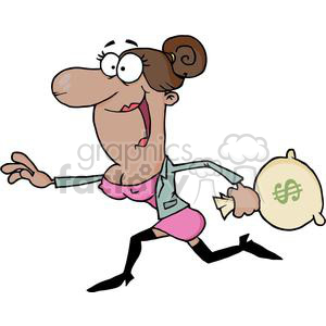 3171-African-American-Business-Woman-Running-With-The-Money-Bag clipart. Royalty-free image # 380668