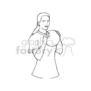 black and white image of a girl holding a volleyball clipart. Royalty-free image # 381158