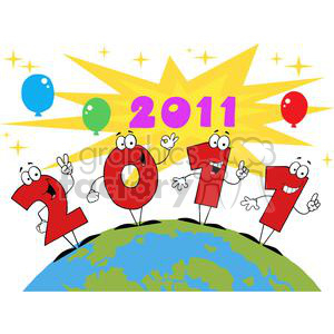 3822-2011-Year-Cartoon-Character-In-The-Globe clipart. Royalty-free image # 381295