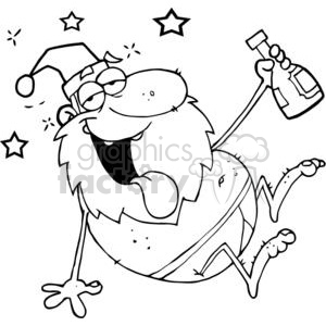 cartoon funny Christmas Xmas Holidays vector illustrations Santa Claus drunk drinking black white