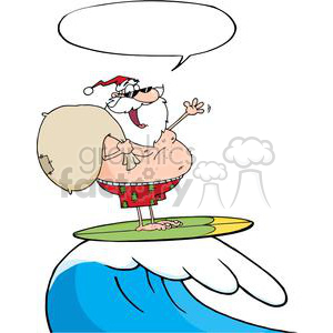 3758-Santa-Claus-Carrying-His-Sack-While-Surfing-With-Speech-Bubble clipart.