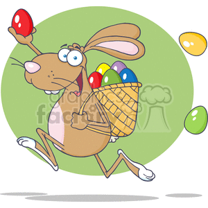 clipart - Easter bunny with eggs in a basket.