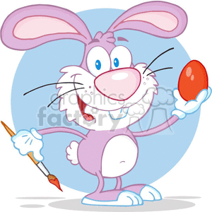 pink bunny rabbit holding a red egg clipart.