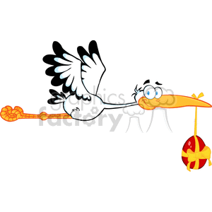 stork carrying and red egg clipart.