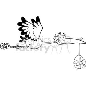 black and white stork carrying and egg clipart.