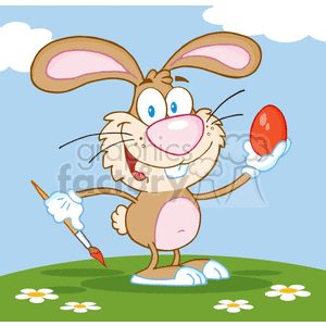 cartoon funny vector Easter rabbit happy bunny egg eggs paint painting
