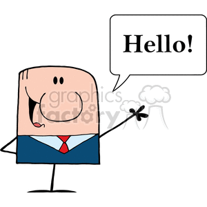 4339-Cartoon-Doodle-Businessman-Waving-With-Speech-Bubble clipart. Royalty-free image # 382331