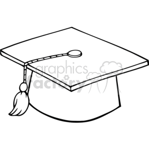 black and white outline of a graduation cap clipart. Commercial use icon # 382341