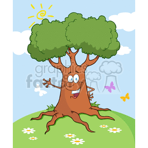 4275-Happy-Cartoon-Tree-Waving-A-Greeting clipart. Royalty-free image # 382351