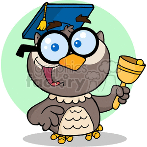 4303-Owl-Teacher-Cartoon-Character-With-Graduate-Cap-And-Bell clipart. Commercial use image # 382356