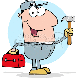 4316-Construction-Worker-With-Hammer-And-Tool-Box clipart. Commercial use image # 382381