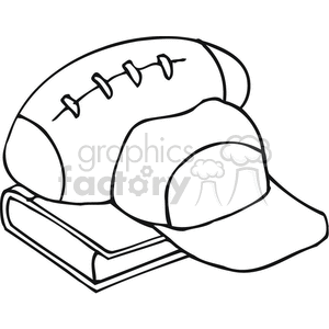 Black and white outline of sports equipment and book clipart. Commercial use image # 382482