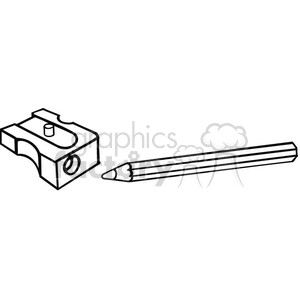 Black and white outline of a pencil and pencil sharpener clipart. Commercial use image # 382605