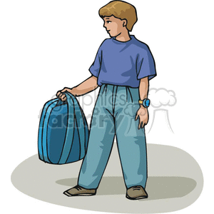clipart - Cartoon student holding his backpack.