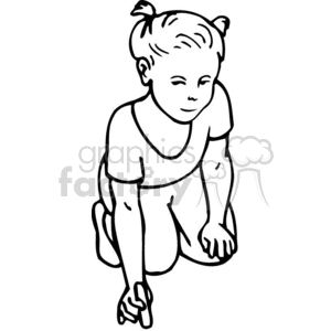 Black and white outline of a little girl playing with sidewalk chalk clipart.