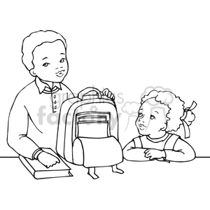 Black and white outline of students getting ready for school clipart. Commercial use image # 382780