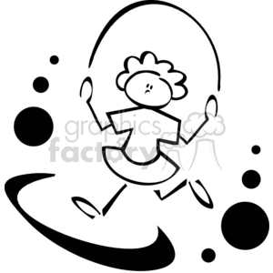 Black and white outline of a little girl jumping rope clipart.