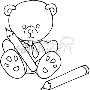 Black and white outline of a teddy bear with crayons 