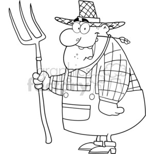 black and white outline of a cartoon farmer clipart.