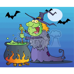 clipart - witch brewing a magic potion.