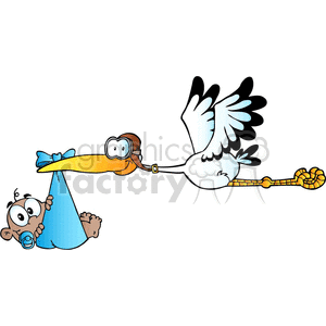 cartoon stork delivering a baby