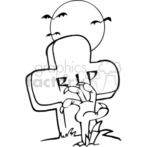clipart - black and white zombie climbing out of a grave.