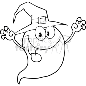 cartoon funny comic comical vector Halloween ghost ghosts witch hat black white