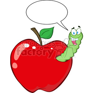 4939-Clipart-Illustration-of-Happy-Worm-In-Red-Apple-With-Speech-Bubble clipart. Commercial use image # 385205