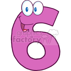 cartoon funny education school learning numbers character happy 6 six pink