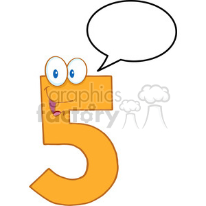 4998-Clipart-Illustration-of-Number-Five-Cartoon-Mascot-Character-With-Speech-Bubble clipart. Commercial use image # 385285