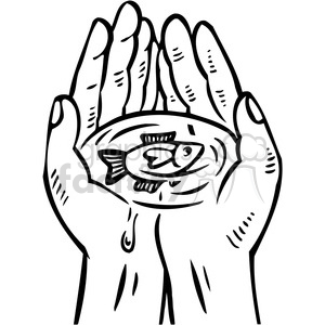 hands holding a fish clipart.