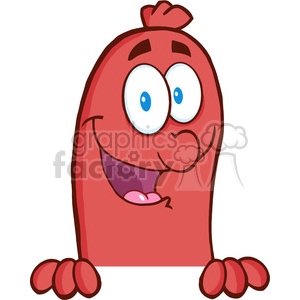 Happy Sausage Cartoon Character Over A Sign clipart. Royalty-free image # 386585