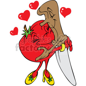 cartoon tomato and knife characters clipart.