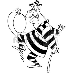cartoon man in prison with a balloon tied to his ankle in black and white clipart. Commercial use image # 388328