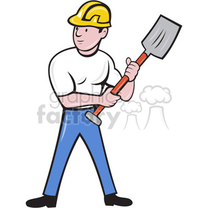 cartoon repairman handyman mechanic shovel worker construction man guy working digging dig
