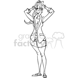 female secretary cartoon black and white clipart.