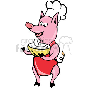 pig chef holding soup clipart.