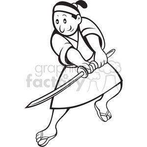 black and white samurai slicing clipart. Royalty-free image # 388466