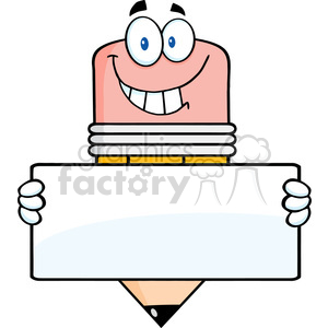 clipart - 5920 Royalty Free Clip Art Pencil Cartoon Character Holding A Banner.