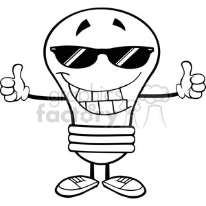 clipart - 6085 Royalty Free Clip Art Smiling Light Bulb With Sunglasses Giving A Double Thumbs Up.