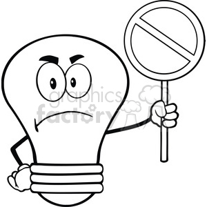 6132 Royalty Free Clip Art Angry Light Bulb Character Holding up A Forbidden Sign clipart. Commercial use image # 389128