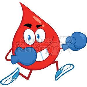 clipart - 6193 Royalty Free Clip Art Red Blood Drop Character Running With Boxing Gloves.